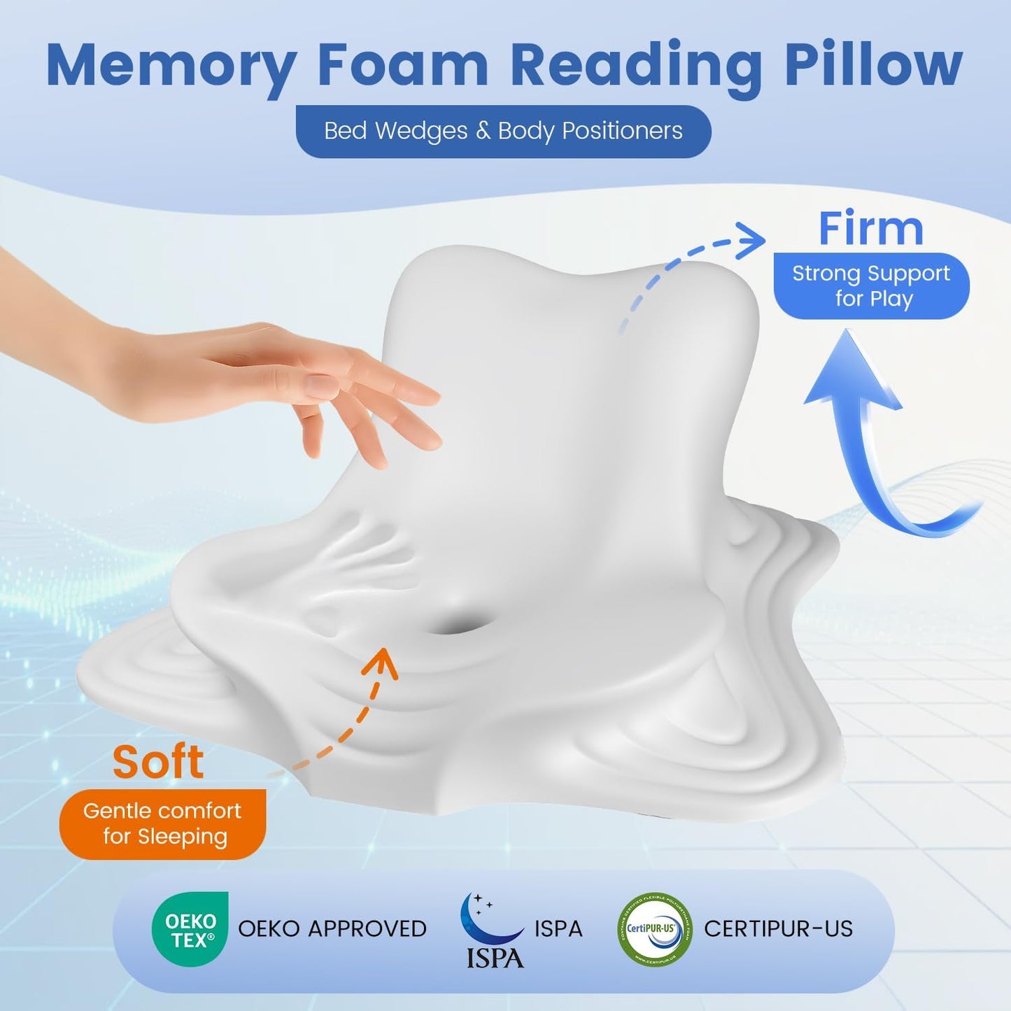 Bourkimi Memory Foam Wedge Reading Pillow with Cooling Ice Silk Cover, Dual-Usage Bed Rest Support Pillow