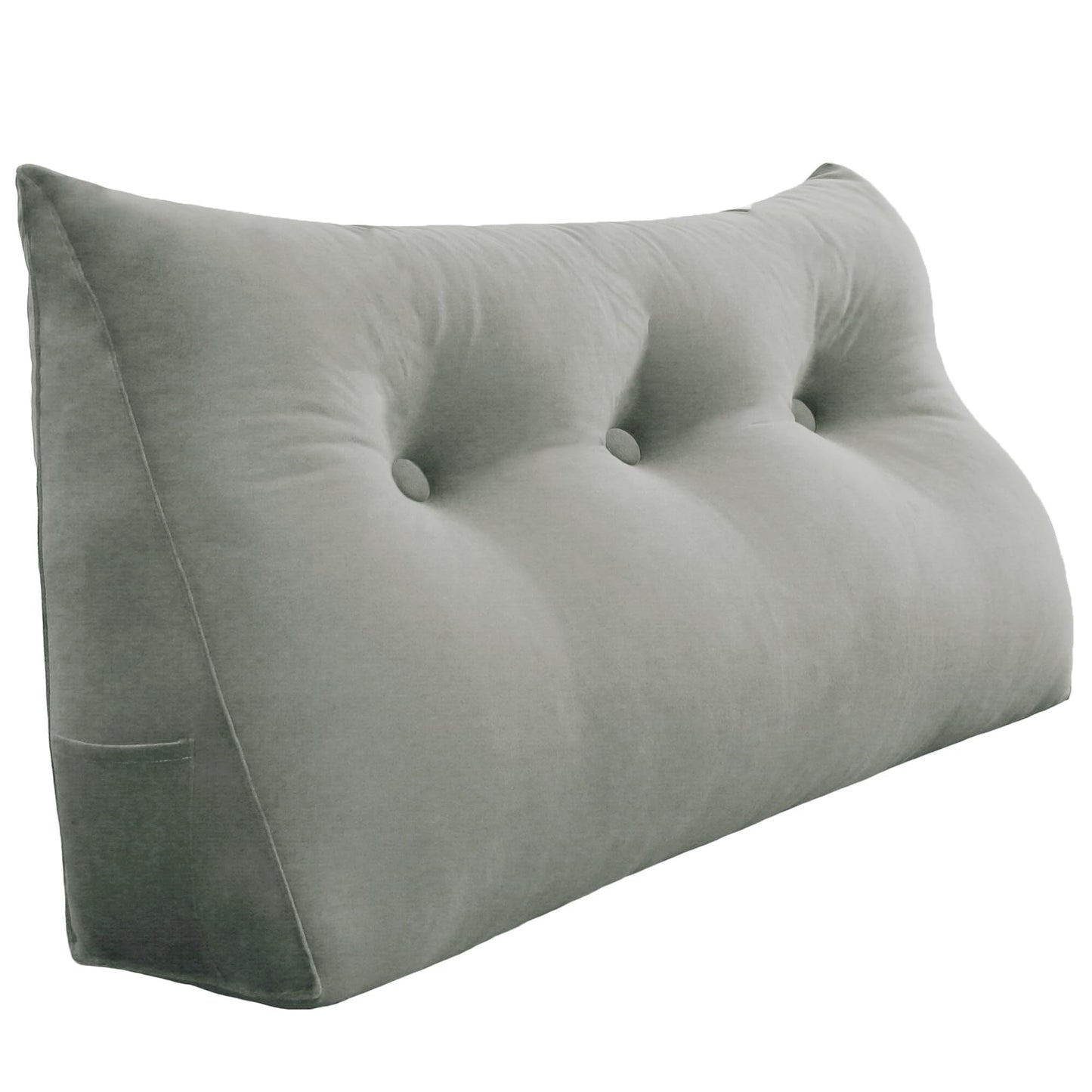 Bourkimi Queen Size Wedge Headboard Pillow with Side Pockets, Velvet Back Support Reading Pillow with Removable Washable Cover