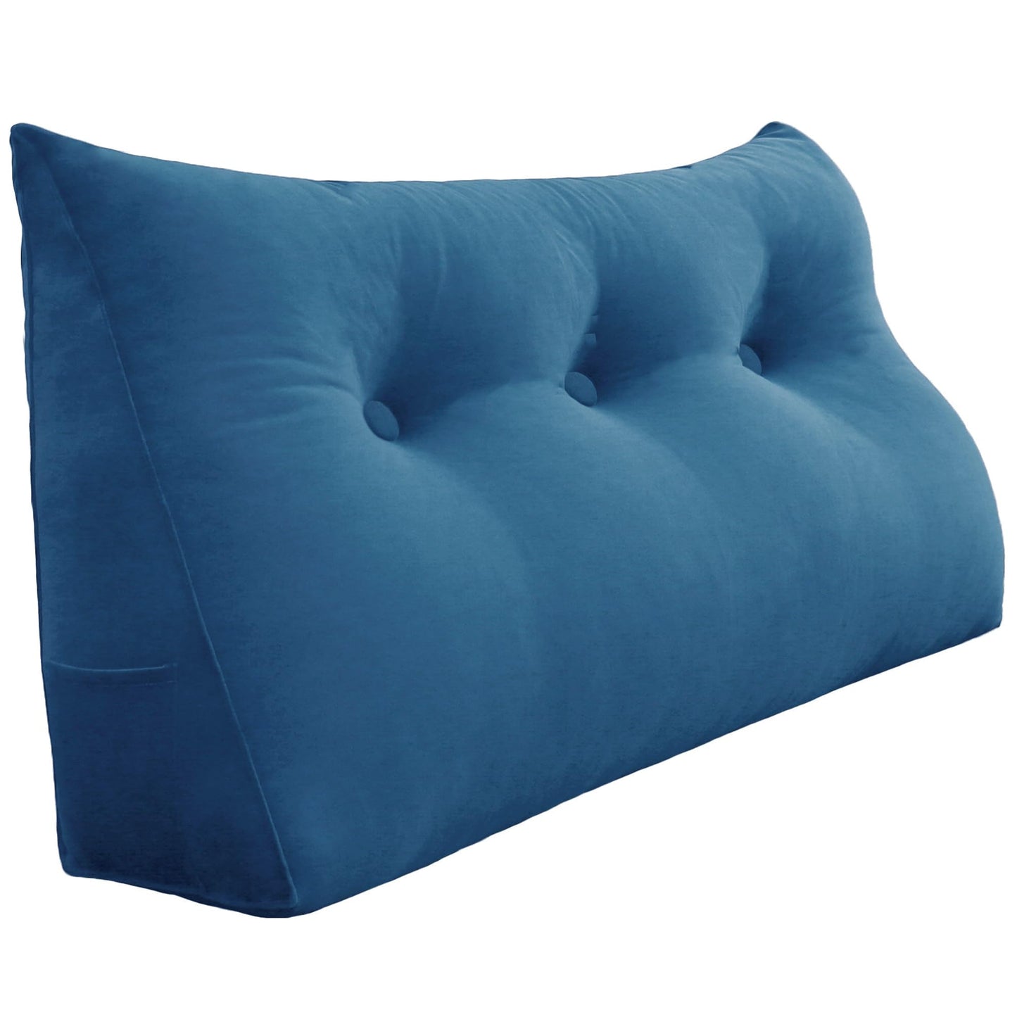 Bourkimi Queen Size Wedge Headboard Pillow with Side Pockets, Velvet Back Support Reading Pillow with Removable Washable Cover