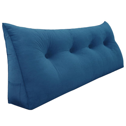 Bourkimi Queen Size Wedge Headboard Pillow with Side Pockets, Velvet Back Support Reading Pillow with Removable Washable Cover