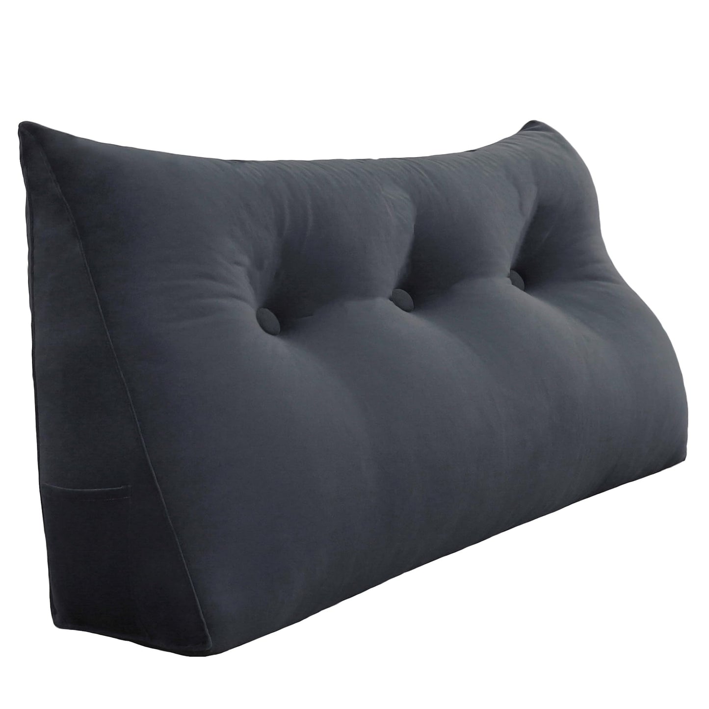 Bourkimi Queen Size Wedge Headboard Pillow with Side Pockets, Velvet Back Support Reading Pillow with Removable Washable Cover