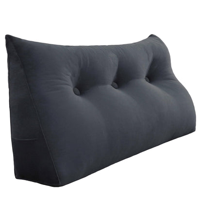 Bourkimi Queen Size Wedge Headboard Pillow with Side Pockets, Velvet Back Support Reading Pillow with Removable Washable Cover