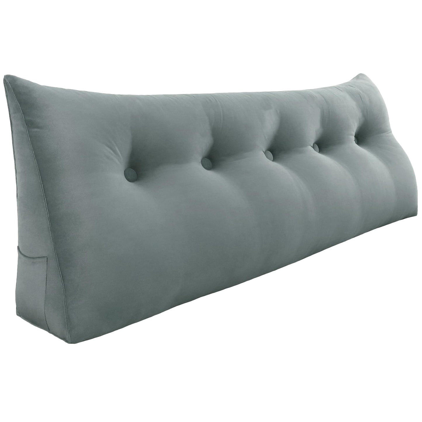 Bourkimi Queen Size Wedge Headboard Pillow with Side Pockets, Velvet Back Support Reading Pillow with Removable Washable Cover