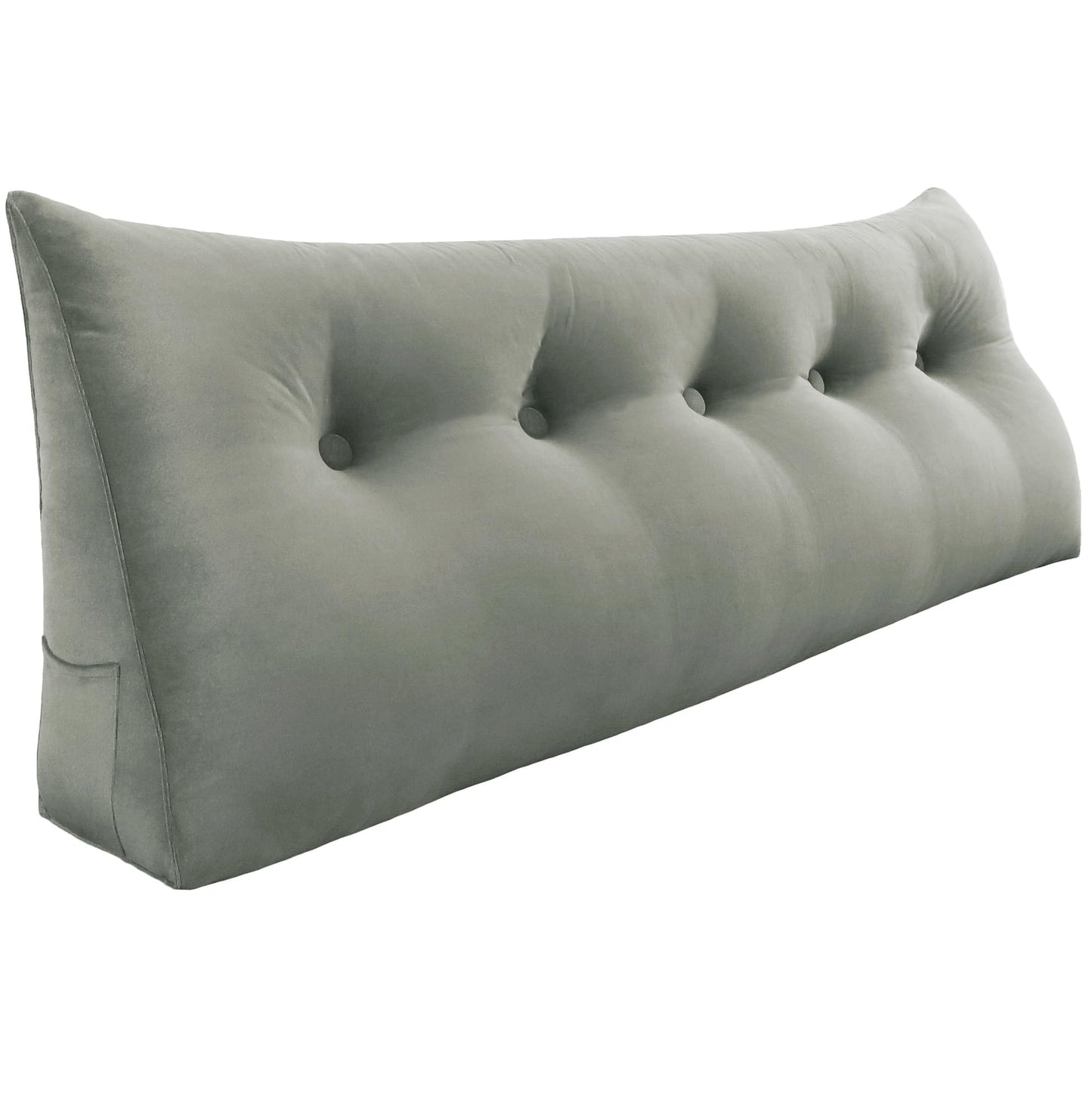 Bourkimi Queen Size Wedge Headboard Pillow with Side Pockets, Velvet Back Support Reading Pillow with Removable Washable Cover