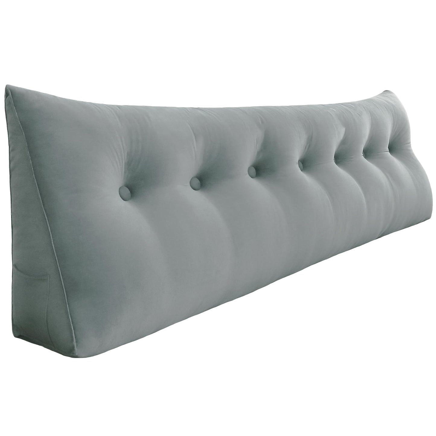 Bourkimi Queen Size Wedge Headboard Pillow with Side Pockets, Velvet Back Support Reading Pillow with Removable Washable Cover