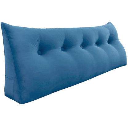 Bourkimi Queen Size Wedge Headboard Pillow with Side Pockets, Velvet Back Support Reading Pillow with Removable Washable Cover