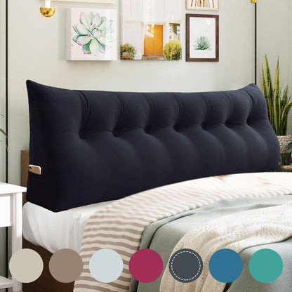 Bourkimi Queen Size Wedge Headboard Pillow with Side Pockets, Velvet Back Support Reading Pillow with Removable Washable Cover