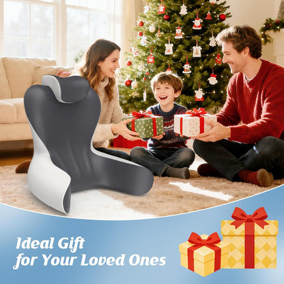 Bourkimi Queen Size Memory Foam Reading Pillow with Detachable Neck Roll, Bed Rest Back Support Pillow with Arms, Grey & White