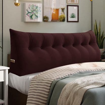 Bourkimi Queen Size Wedge Headboard Pillow with Side Pockets, Velvet Back Support Reading Pillow with Removable Washable Cover