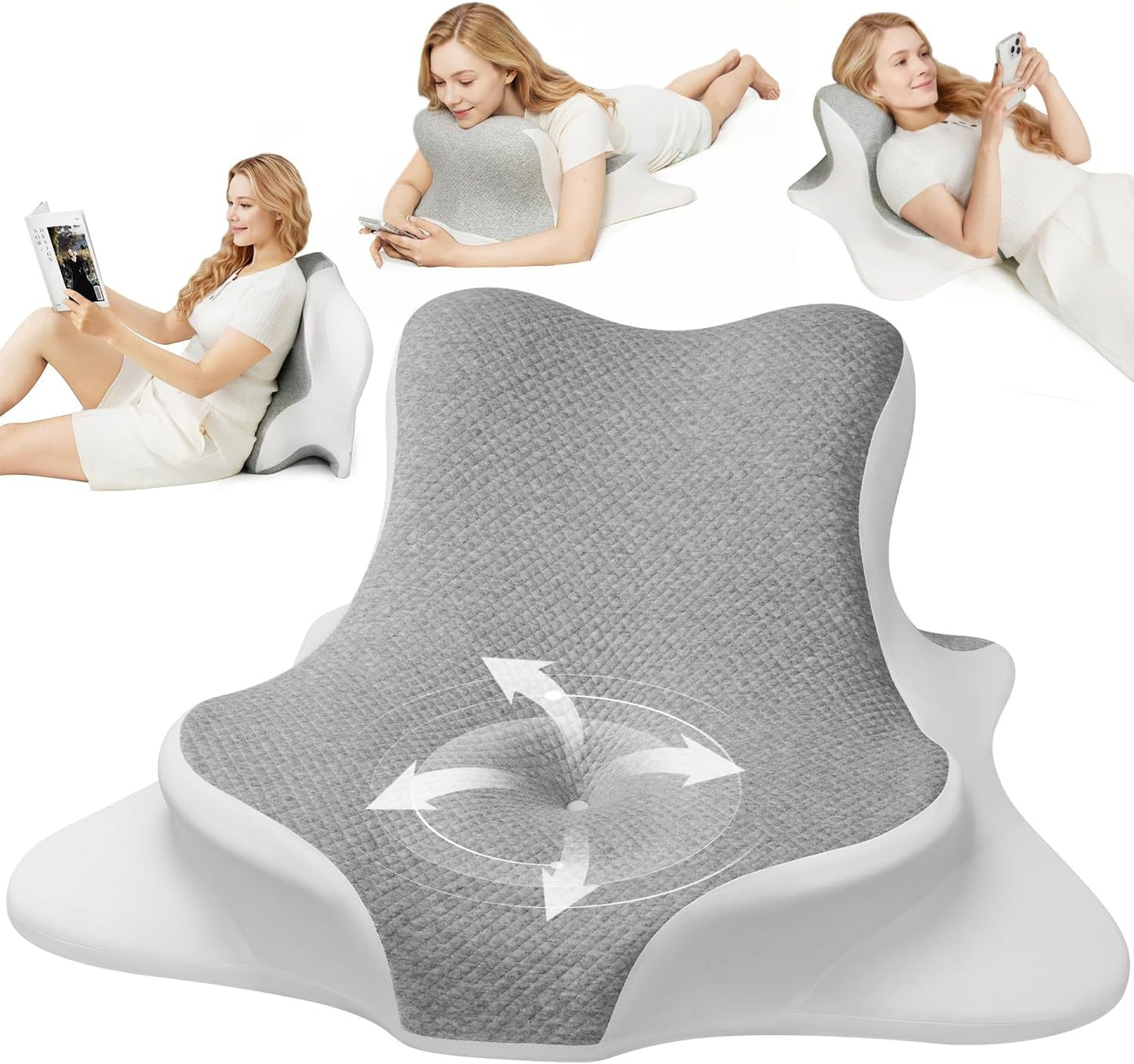 Bourkimi Memory Foam Wedge Reading Pillow with Cooling Ice Silk Cover, Dual-Usage Bed Rest Support Pillow