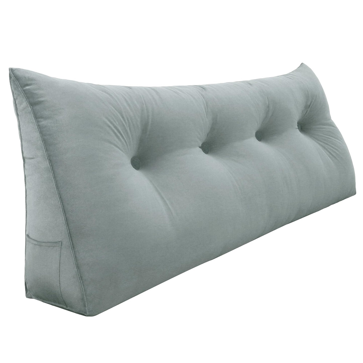 Bourkimi Queen Size Wedge Headboard Pillow with Side Pockets, Velvet Back Support Reading Pillow with Removable Washable Cover