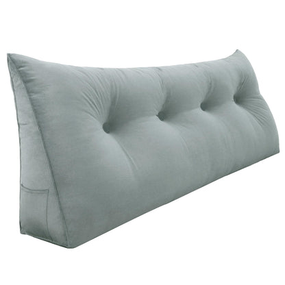 Bourkimi Queen Size Wedge Headboard Pillow with Side Pockets, Velvet Back Support Reading Pillow with Removable Washable Cover