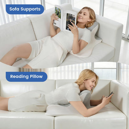 Bourkimi Memory Foam Wedge Reading Pillow with Cooling Ice Silk Cover, Dual-Usage Bed Rest Support Pillow