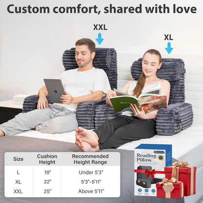 Bourkimi 60-Degree Wedge Reading Pillow with Faux Fur Cover, Side Pockets and Portable Handle, XL Bed Rest Back Support Pillow