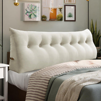 Bourkimi Queen Size Wedge Headboard Pillow with Side Pockets, Velvet Back Support Reading Pillow with Removable Washable Cover
