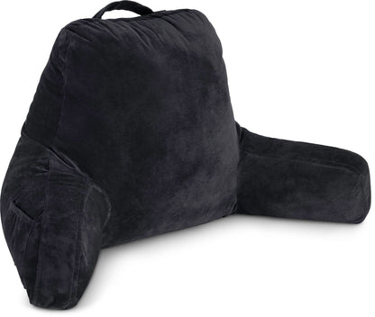 Bourkimi XX-Large Reading Pillow with Arms and Neck Roll, Shredded Memory Foam Bed Rest Pillow with Removable Cover and Side Pockets, Grey