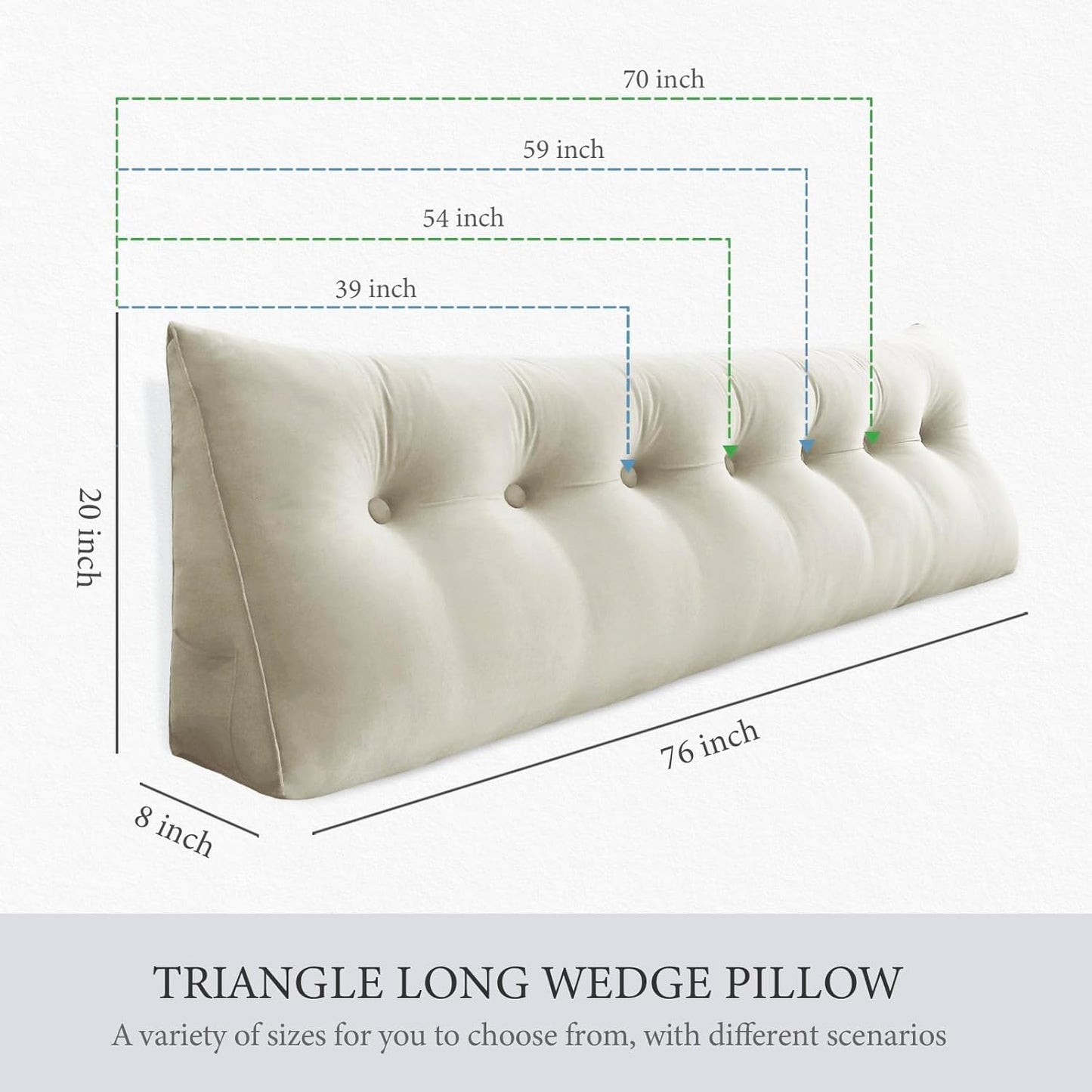 Bourkimi Queen Size Wedge Headboard Pillow with Side Pockets, Velvet Back Support Reading Pillow with Removable Washable Cover