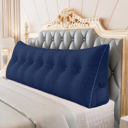 Bourkimi Queen Size Wedge Headboard Pillow with Side Pockets, Velvet Back Support Reading Pillow with Removable Washable Cover
