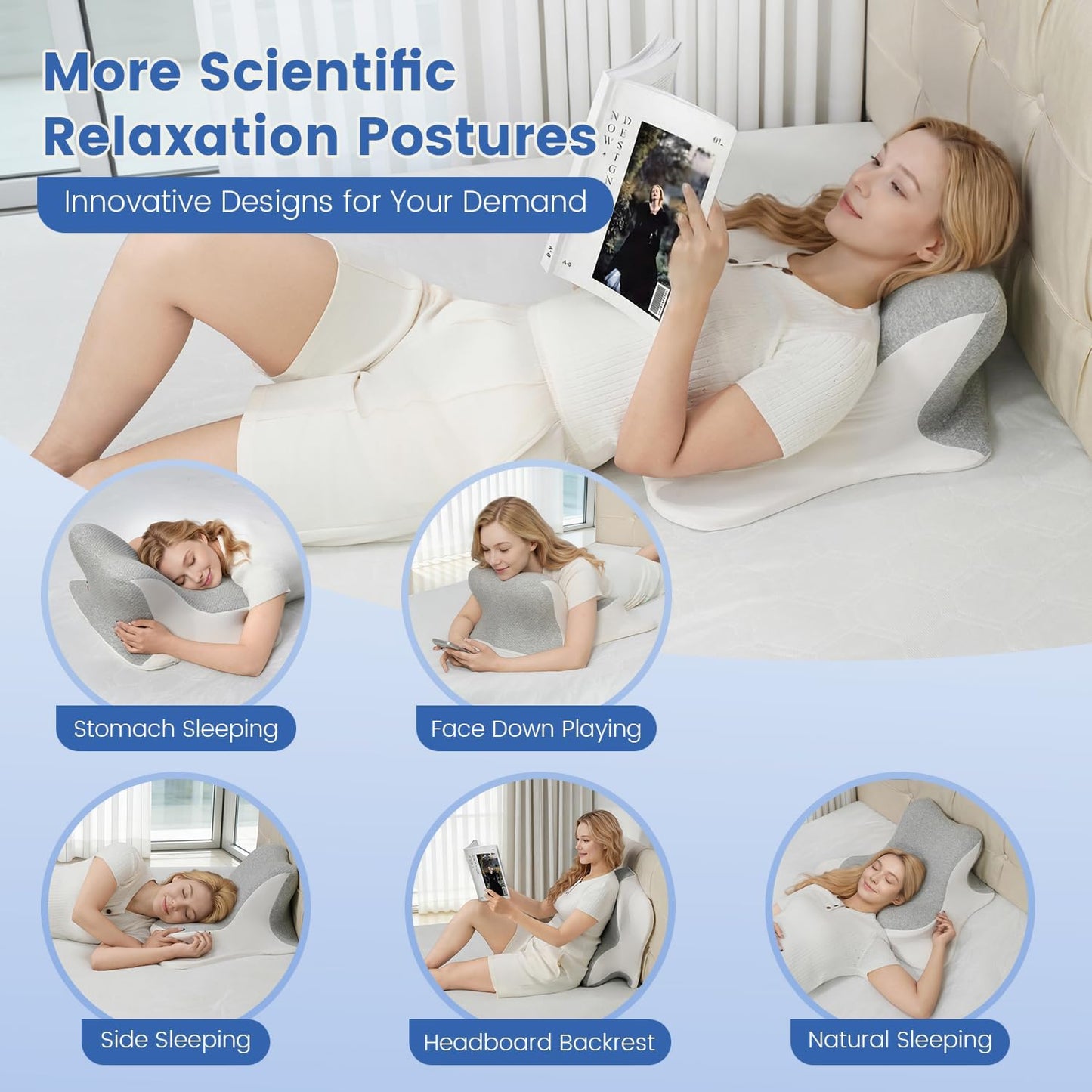 Bourkimi Memory Foam Wedge Reading Pillow with Cooling Ice Silk Cover, Dual-Usage Bed Rest Support Pillow