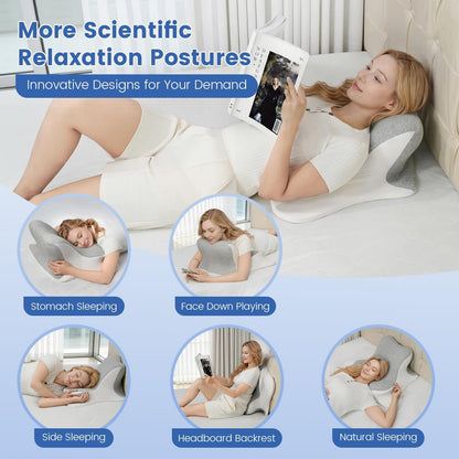 Bourkimi Memory Foam Wedge Reading Pillow with Cooling Ice Silk Cover, Dual-Usage Bed Rest Support Pillow