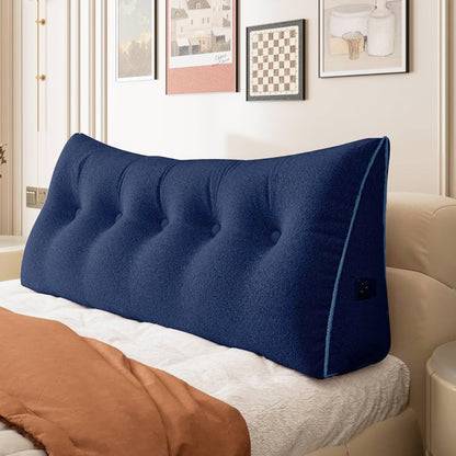 Bourkimi Queen Size Wedge Headboard Pillow with Side Pockets, Velvet Back Support Reading Pillow with Removable Washable Cover
