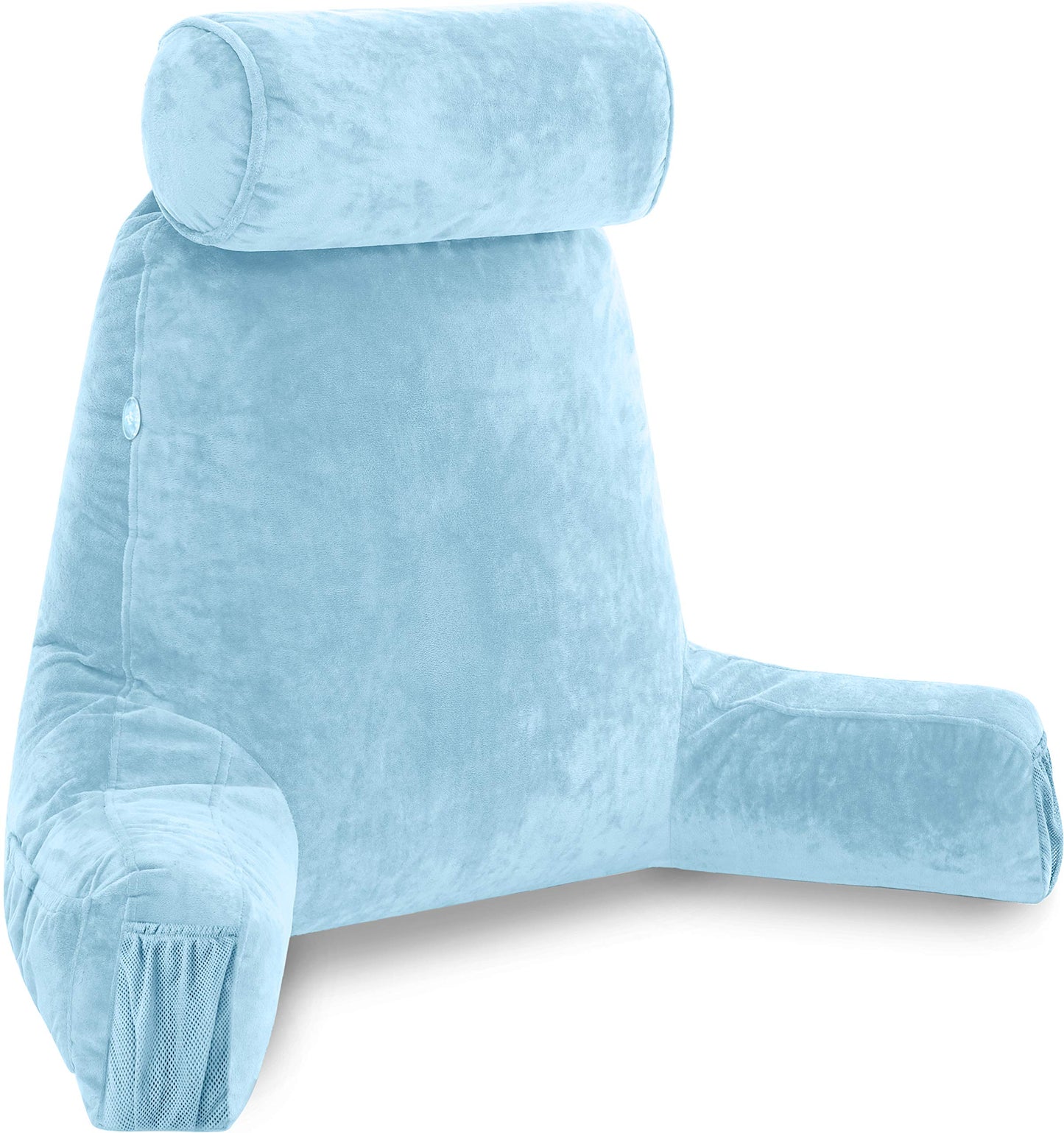 Bourkimi XX-Large Reading Pillow with Arms and Neck Roll, Shredded Memory Foam Bed Rest Pillow with Removable Cover and Side Pockets, Grey