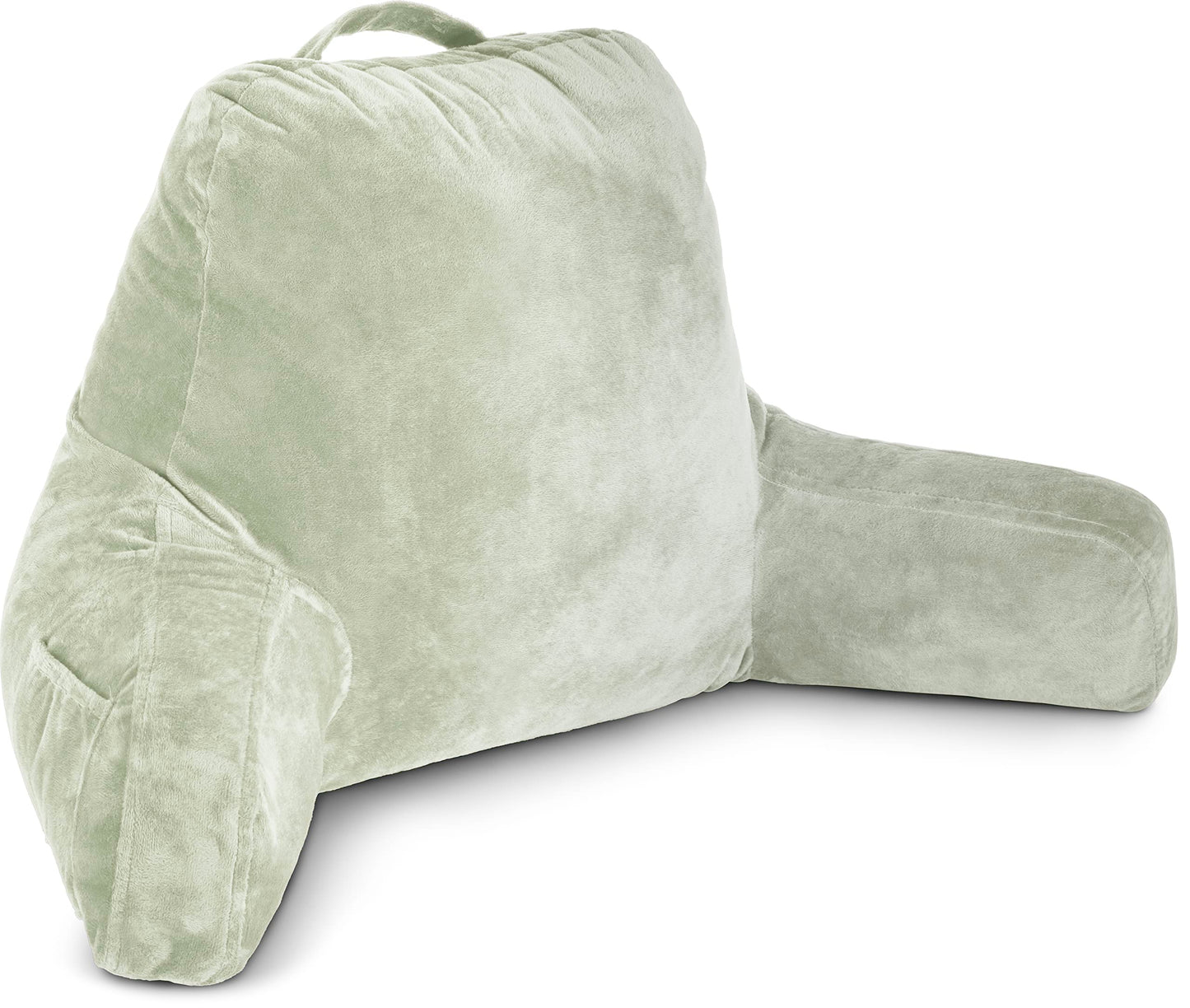 Bourkimi XX-Large Reading Pillow with Arms and Neck Roll, Shredded Memory Foam Bed Rest Pillow with Removable Cover and Side Pockets, Grey