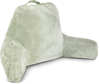 Bourkimi XX-Large Reading Pillow with Arms and Neck Roll, Shredded Memory Foam Bed Rest Pillow with Removable Cover and Side Pockets, Grey