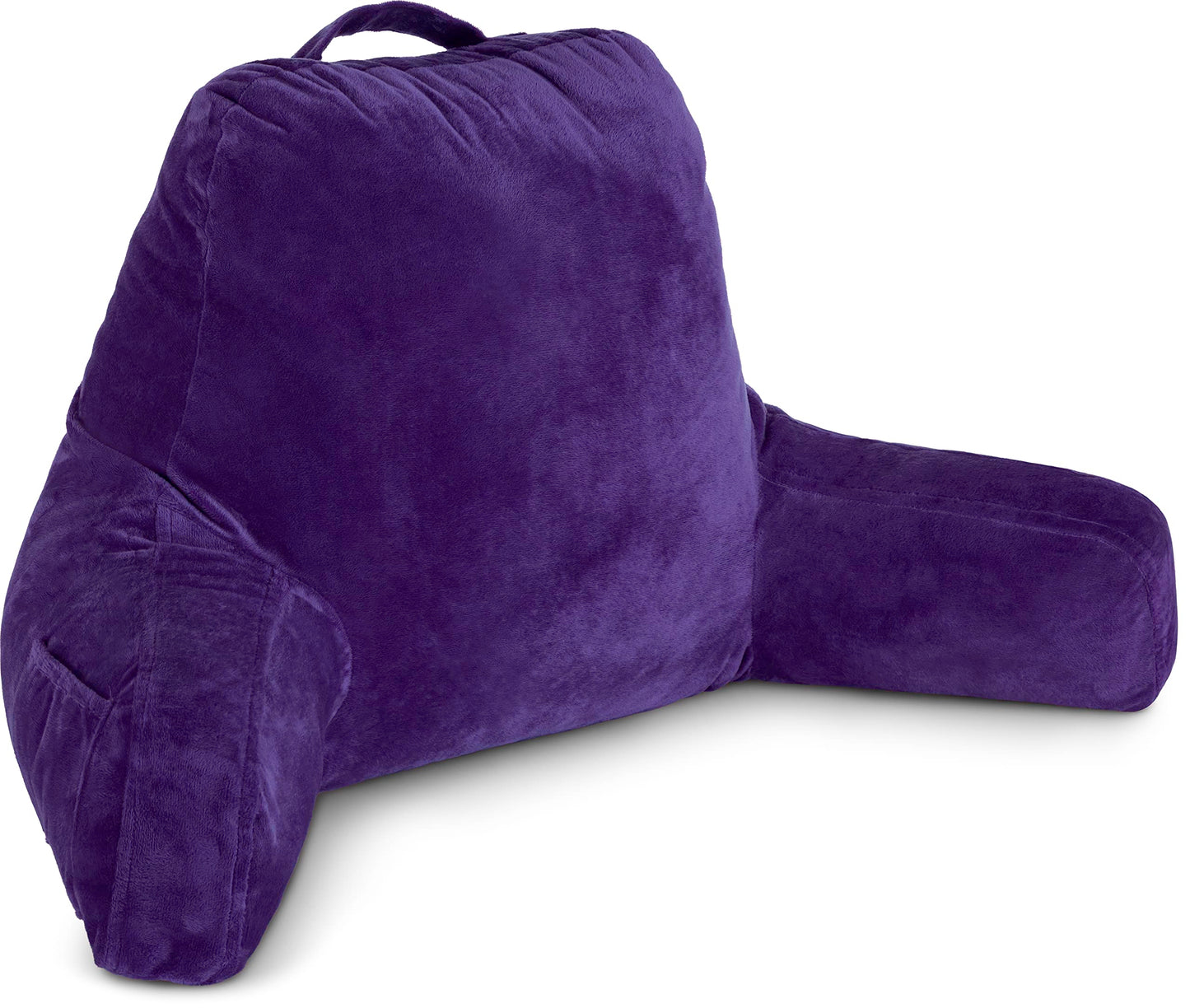 Bourkimi XX-Large Reading Pillow with Arms and Neck Roll, Shredded Memory Foam Bed Rest Pillow with Removable Cover and Side Pockets, Grey