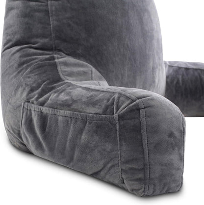 Bourkimi XX-Large Reading Pillow with Arms and Neck Roll, Shredded Memory Foam Bed Rest Pillow with Removable Cover and Side Pockets, Grey