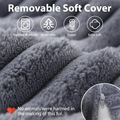 Bourkimi 60-Degree Wedge Reading Pillow with Faux Fur Cover, Side Pockets and Portable Handle, XL Bed Rest Back Support Pillow