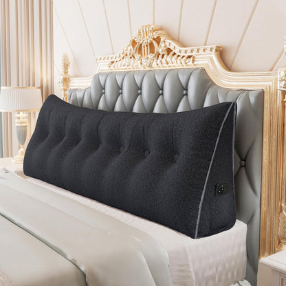 Bourkimi Queen Size Wedge Headboard Pillow with Side Pockets, Velvet Back Support Reading Pillow with Removable Washable Cover