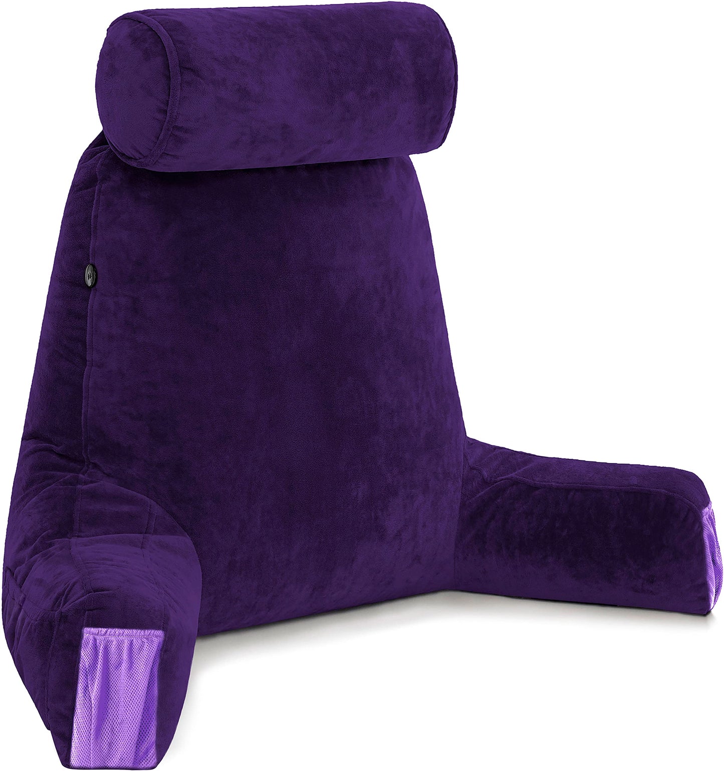 Bourkimi XX-Large Reading Pillow with Arms and Neck Roll, Shredded Memory Foam Bed Rest Pillow with Removable Cover and Side Pockets, Grey