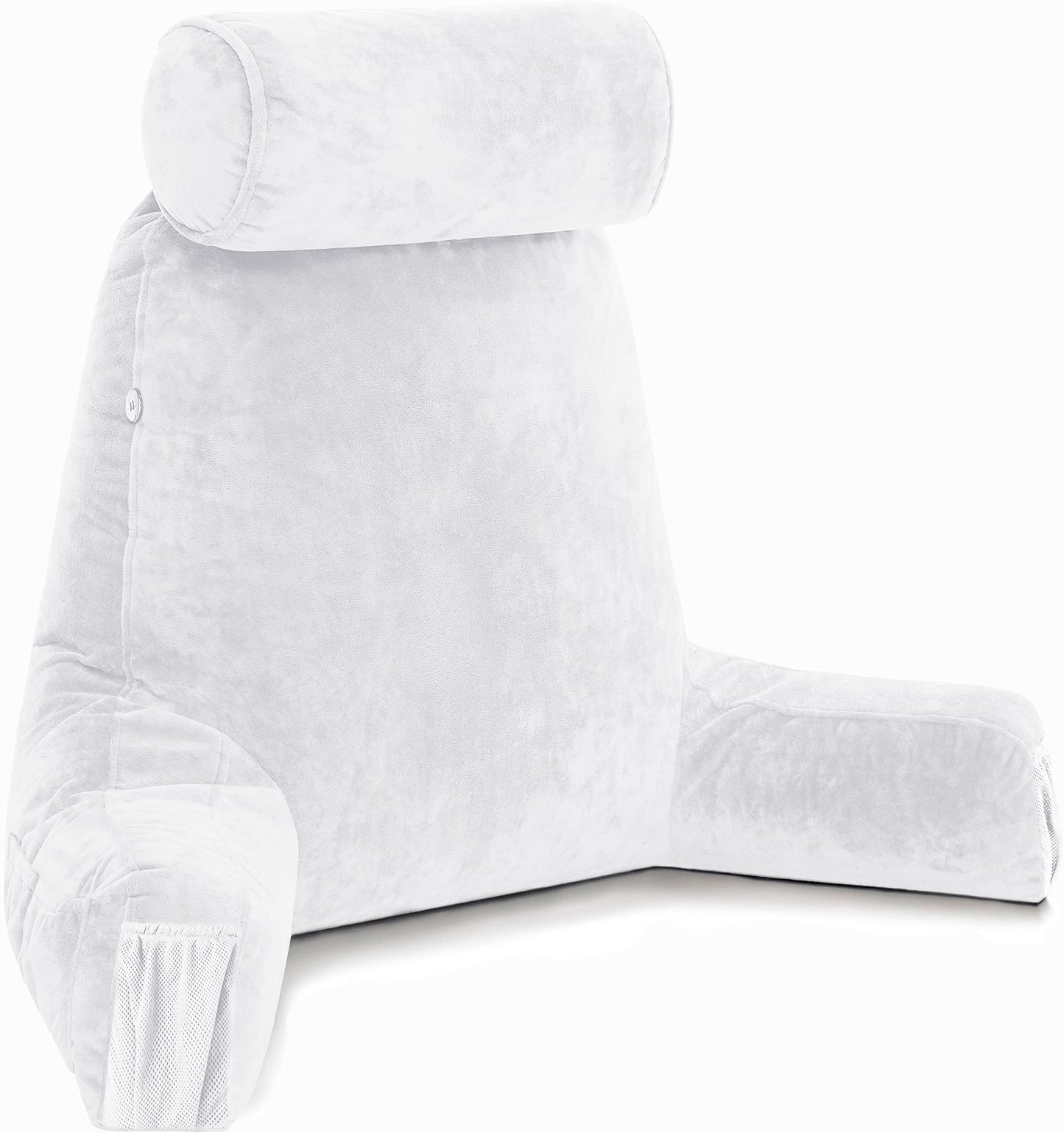 Bourkimi XX-Large Reading Pillow with Arms and Neck Roll, Shredded Memory Foam Bed Rest Pillow with Removable Cover and Side Pockets, Grey