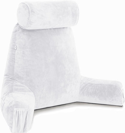 Bourkimi XX-Large Reading Pillow with Arms and Neck Roll, Shredded Memory Foam Bed Rest Pillow with Removable Cover and Side Pockets, Grey