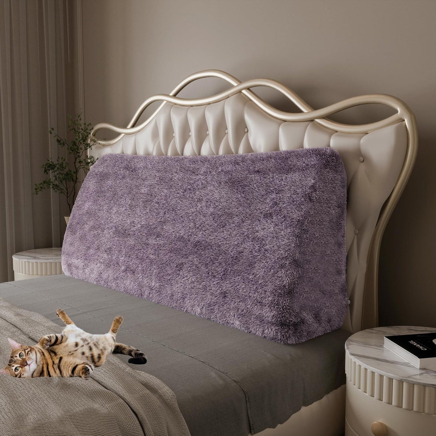 Bourkimi Queen Size Wedge Headboard Pillow with Side Pockets, Velvet Back Support Reading Pillow with Removable Washable Cover
