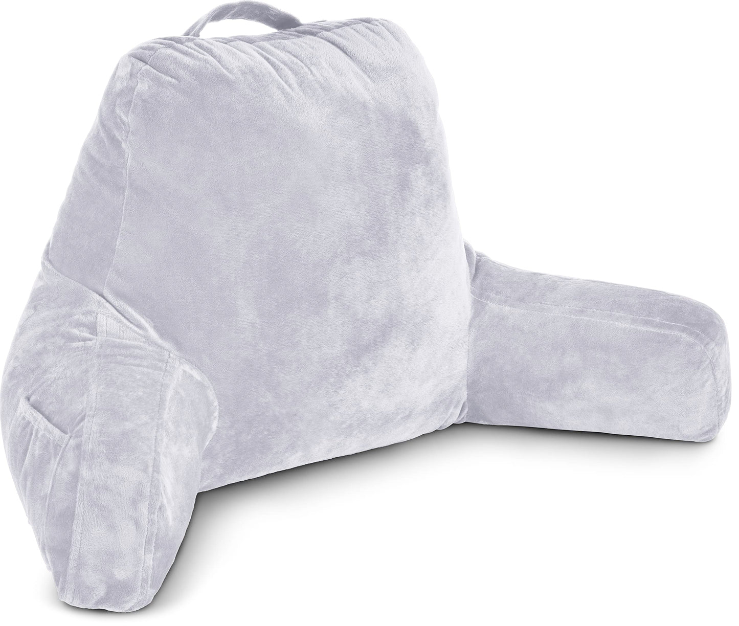 Bourkimi XX-Large Reading Pillow with Arms and Neck Roll, Shredded Memory Foam Bed Rest Pillow with Removable Cover and Side Pockets, Grey