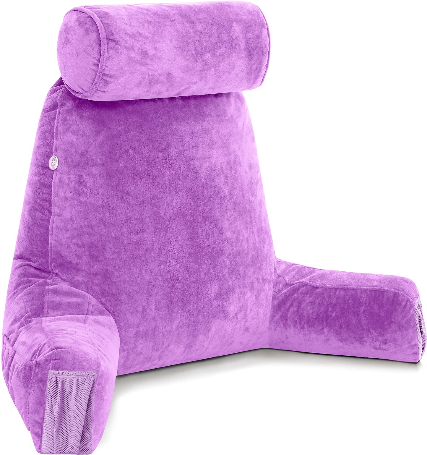 Bourkimi XX-Large Reading Pillow with Arms and Neck Roll, Shredded Memory Foam Bed Rest Pillow with Removable Cover and Side Pockets, Grey