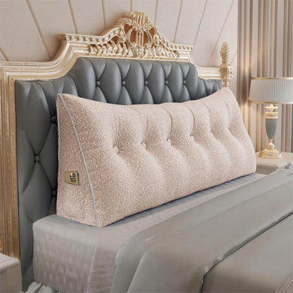 Bourkimi Queen Size Wedge Headboard Pillow with Side Pockets, Velvet Back Support Reading Pillow with Removable Washable Cover