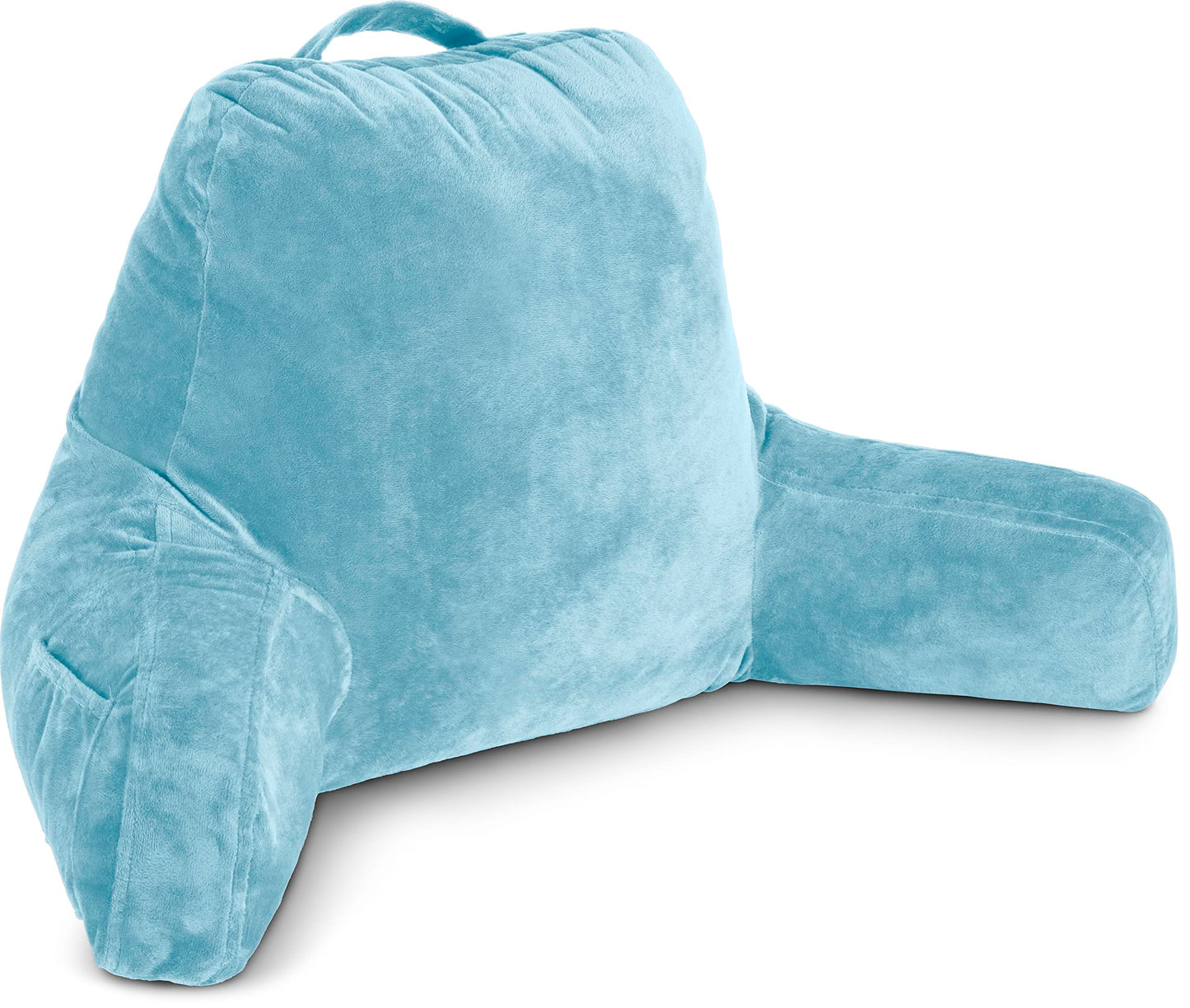 Bourkimi XX-Large Reading Pillow with Arms and Neck Roll, Shredded Memory Foam Bed Rest Pillow with Removable Cover and Side Pockets, Grey