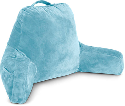 Bourkimi XX-Large Reading Pillow with Arms and Neck Roll, Shredded Memory Foam Bed Rest Pillow with Removable Cover and Side Pockets, Grey