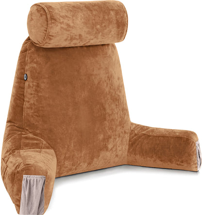 Bourkimi XX-Large Reading Pillow with Arms and Neck Roll, Shredded Memory Foam Bed Rest Pillow with Removable Cover and Side Pockets, Grey