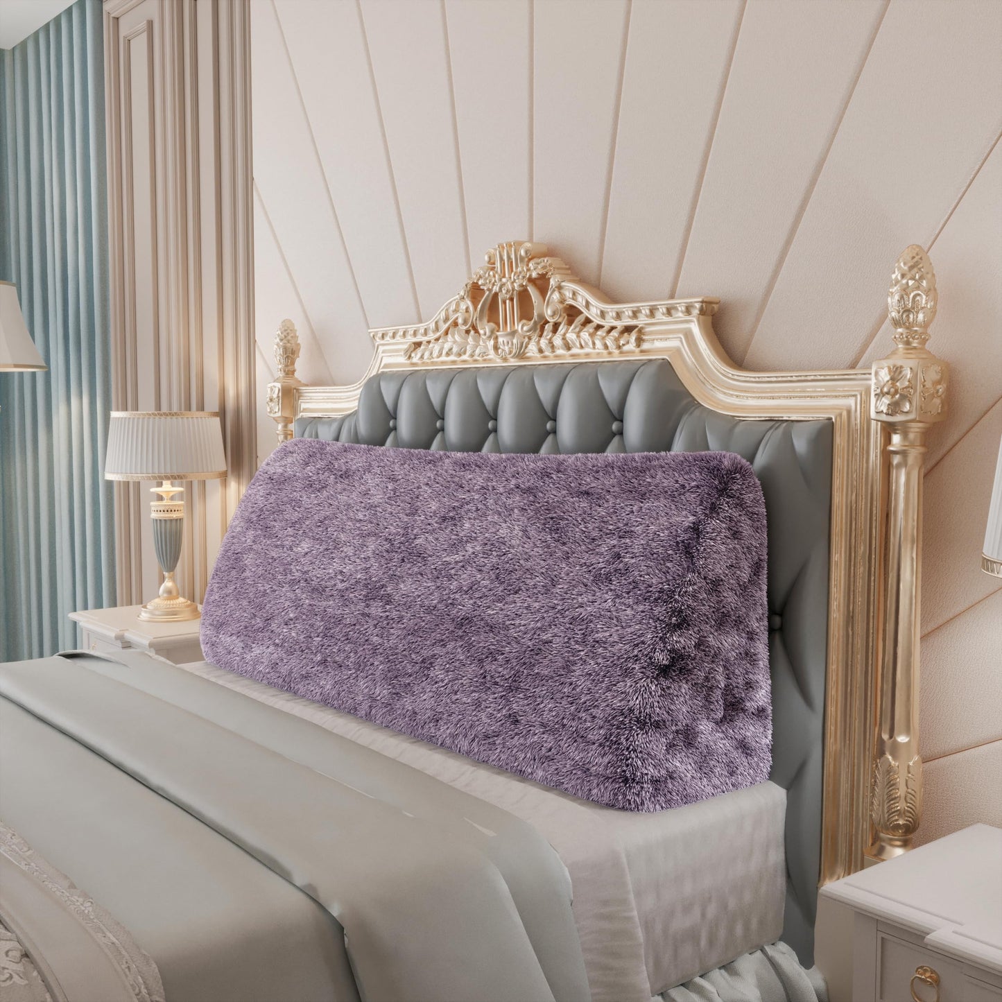 Bourkimi Queen Size Wedge Headboard Pillow with Side Pockets, Velvet Back Support Reading Pillow with Removable Washable Cover