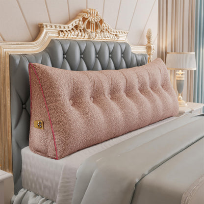 Bourkimi Queen Size Wedge Headboard Pillow with Side Pockets, Velvet Back Support Reading Pillow with Removable Washable Cover