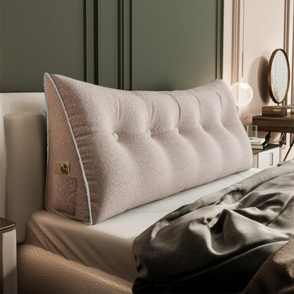 Bourkimi Queen Size Wedge Headboard Pillow with Side Pockets, Velvet Back Support Reading Pillow with Removable Washable Cover
