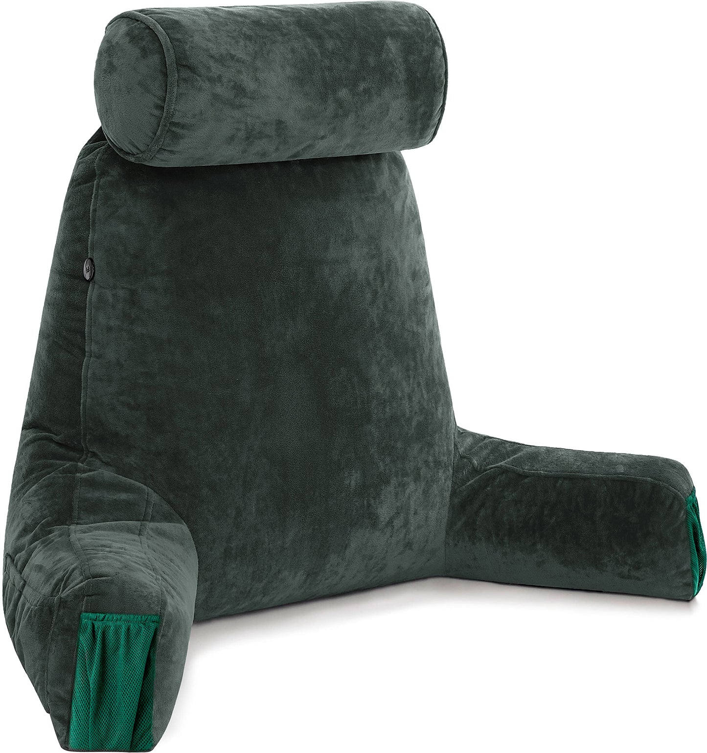 Bourkimi XX-Large Reading Pillow with Arms and Neck Roll, Shredded Memory Foam Bed Rest Pillow with Removable Cover and Side Pockets, Grey