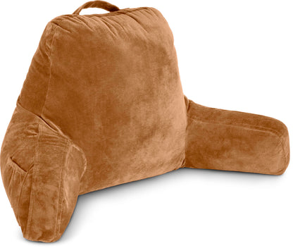 Bourkimi XX-Large Reading Pillow with Arms and Neck Roll, Shredded Memory Foam Bed Rest Pillow with Removable Cover and Side Pockets, Grey